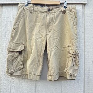 AEROPOSTALE Y2k Cargo Shorts Men 33x11 Thick Bermuda Tan Preppy Pocket Grunge